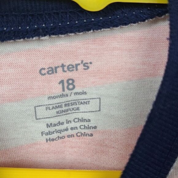 Carters Footed Onesie Pajamas 18M Orange Stripes Baseball Mitt Baby Boys PJS - Picture 6 of 6